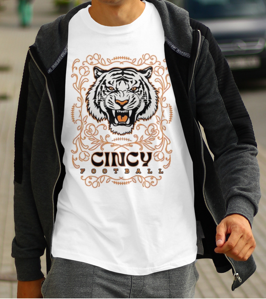 Cincy Football Tiger Roaring Face Frame T-Shirt