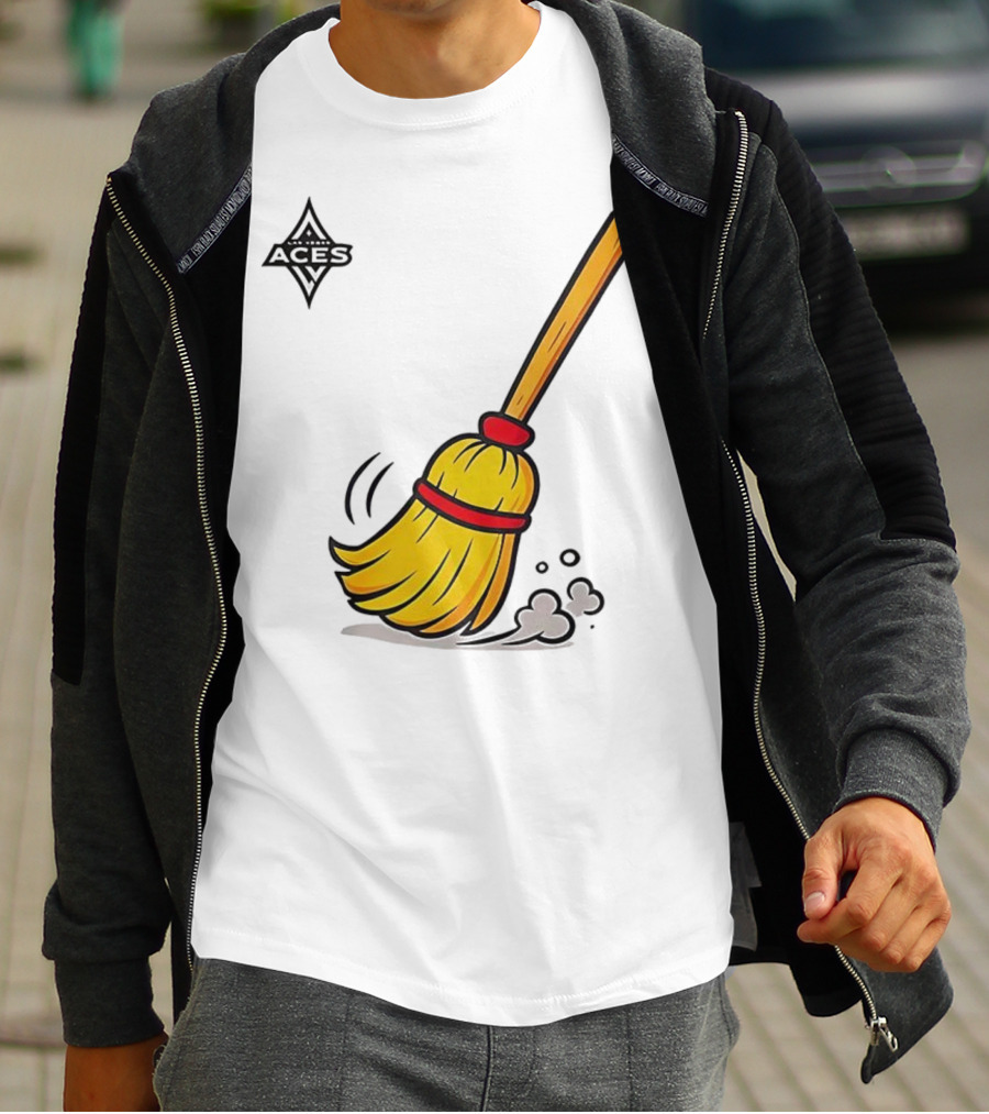 Las Vegas Aces Broom 2025 Championship Victory Sweep T-Shirt