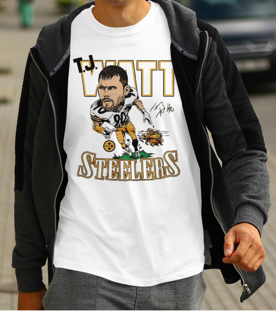 T.J. Watt Steelers Caricature Player Signature Pittsburgh Football T-Shirt