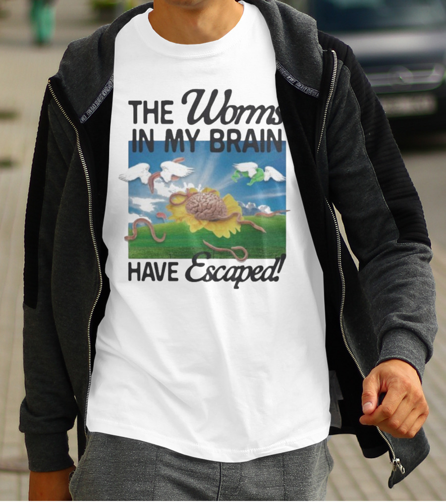 The Worms In My Brain Have Escaped Flying Brain Wings Clouds Sunflower T-Shirt