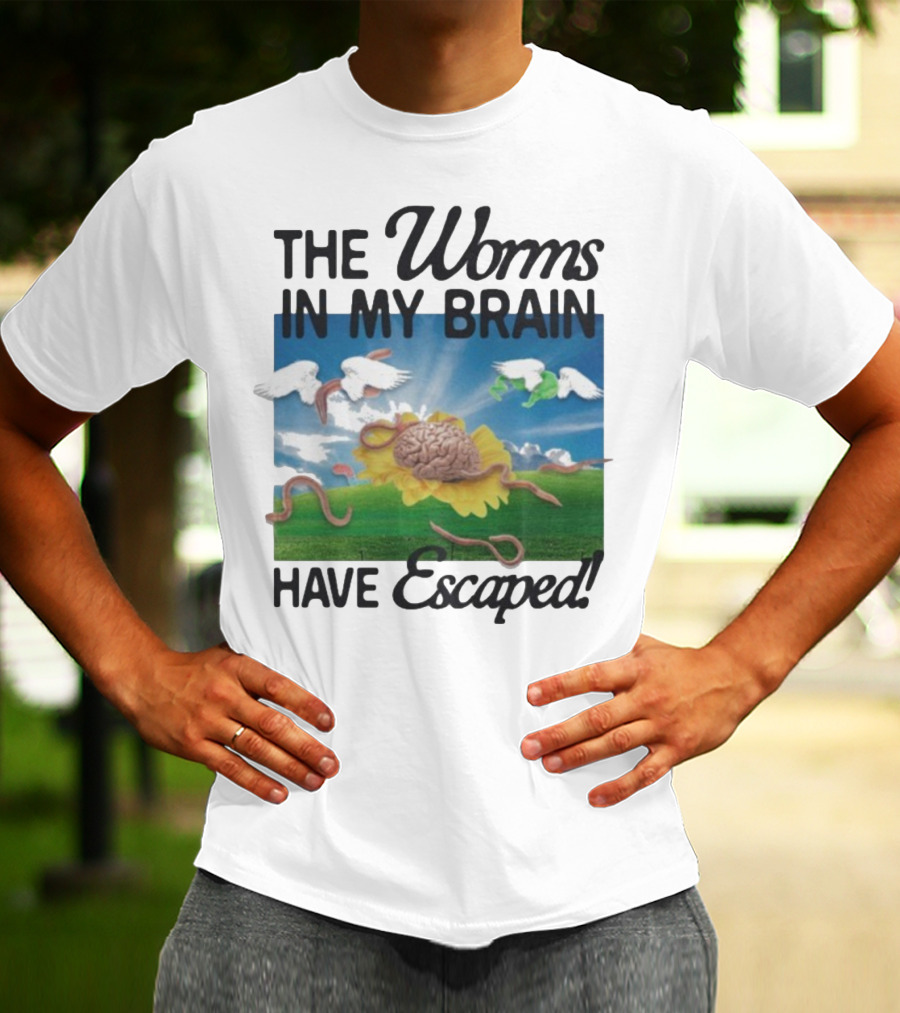 The Worms In My Brain Have Escaped Flying Brain Wings Clouds Sunflower T-Shirt