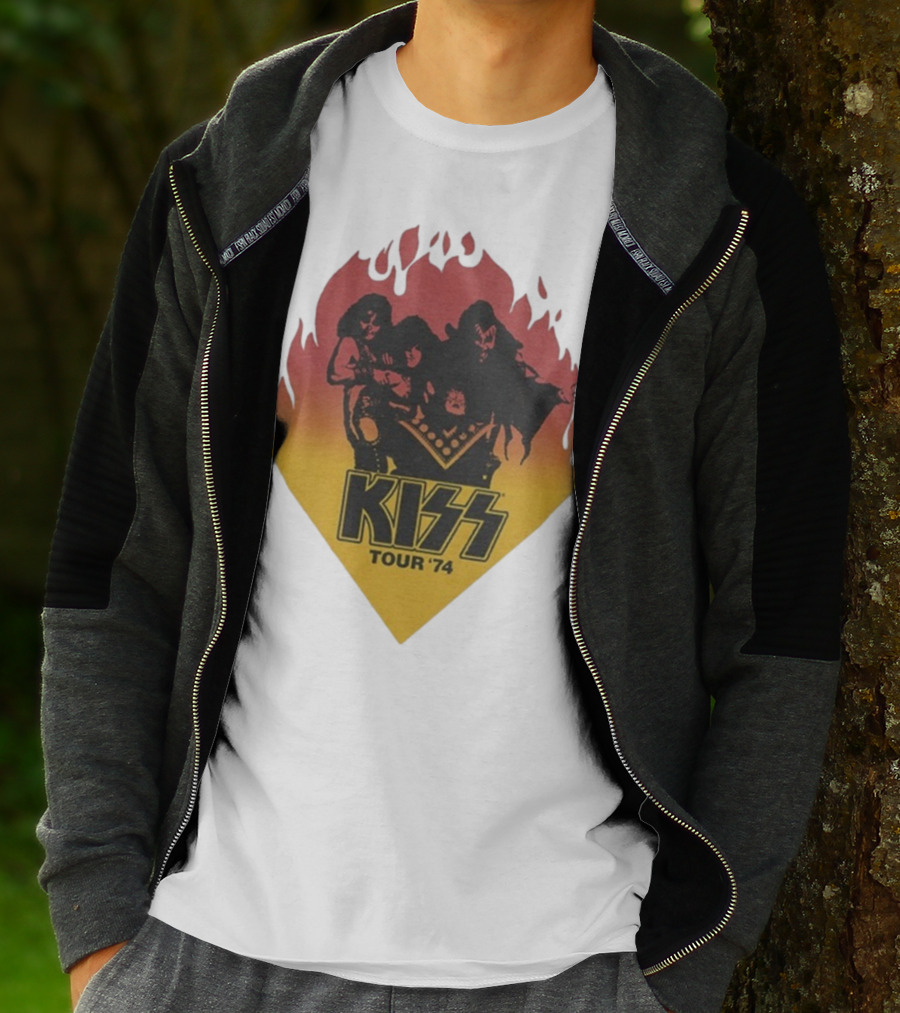 Kiss Tour ’74 Fire Logo Midday Sun Band Members T-Shirt