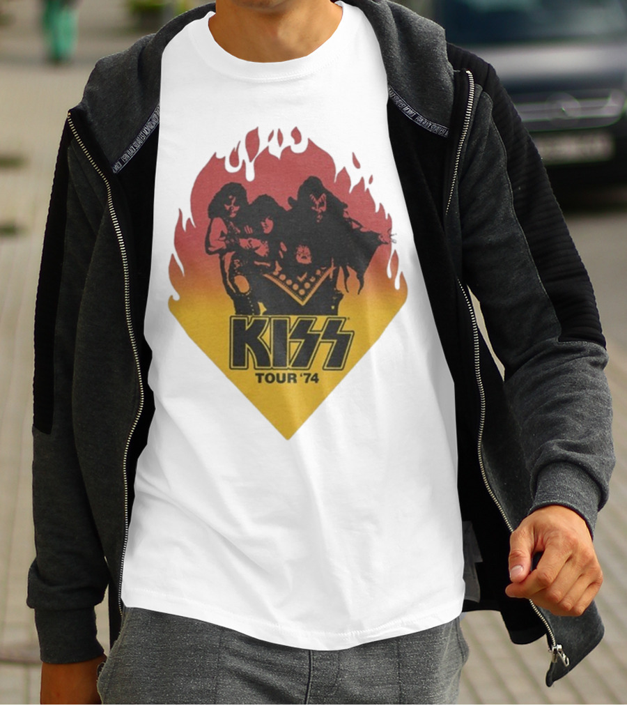 Kiss Tour ’74 Fire Logo Midday Sun Band Members T-Shirt
