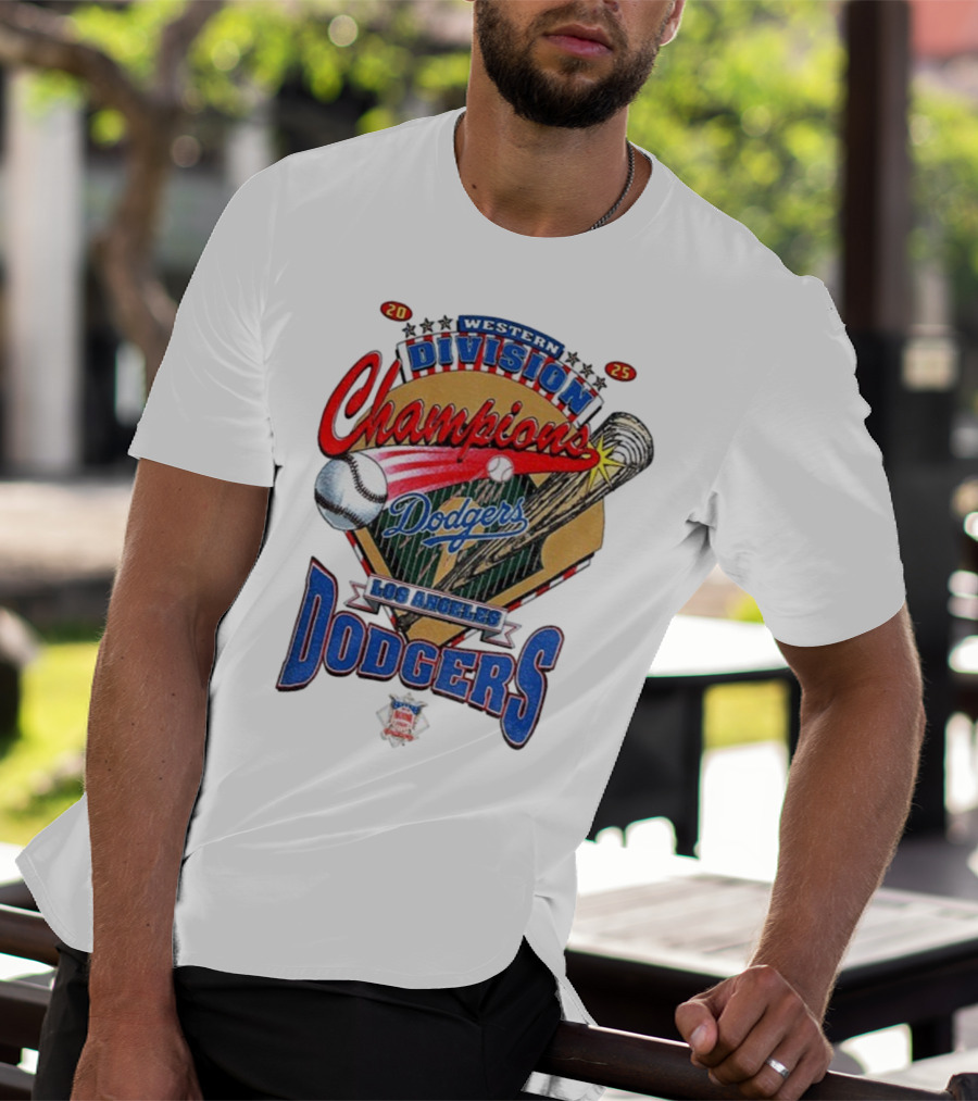 Los Angeles Dodgers 2025 Western Division Champions Baseball Bat And Ball T-Shirt