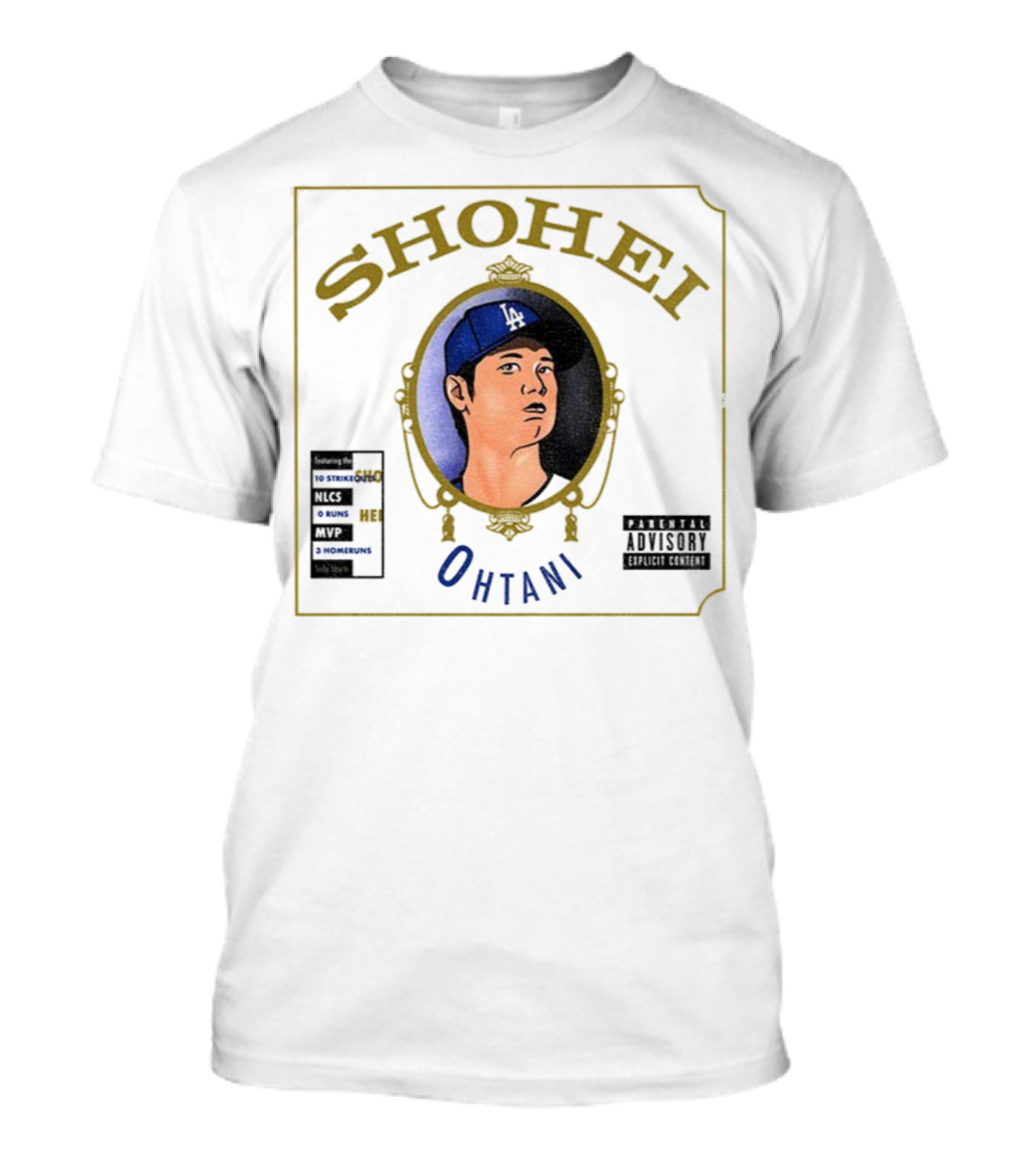 Shohei Ohtani 10 Strike Outs 3 Homeruns MVP Parental Advisory Baseball Player Portrait T-Shirt