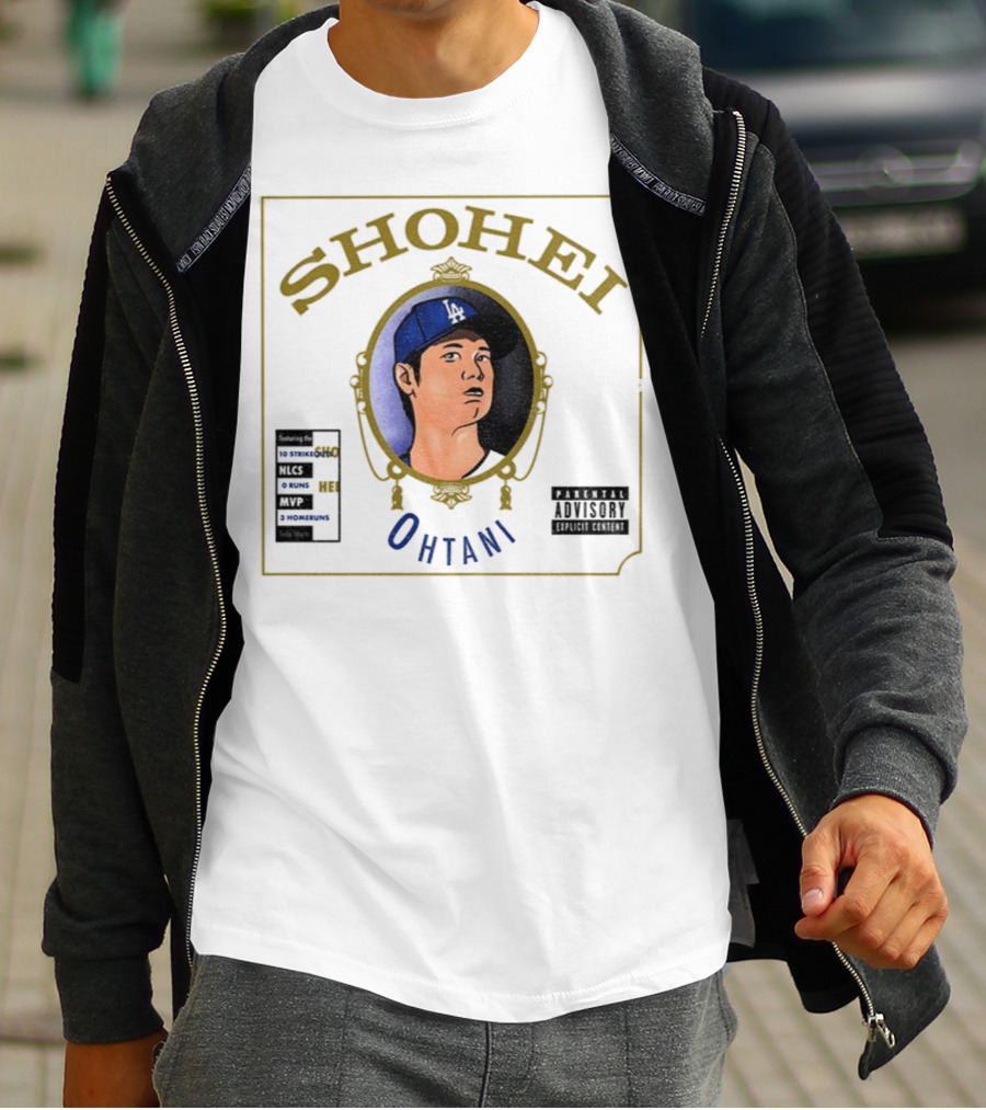 Shohei Ohtani 10 Strike Outs 3 Homeruns MVP Parental Advisory Baseball Player Portrait T-Shirt