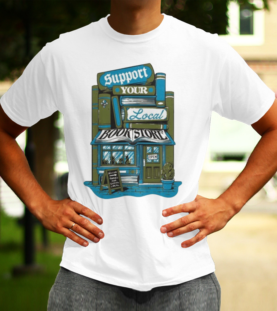 Support Your Local Bookstore Open Vintage Bookshelf Design T-Shirt