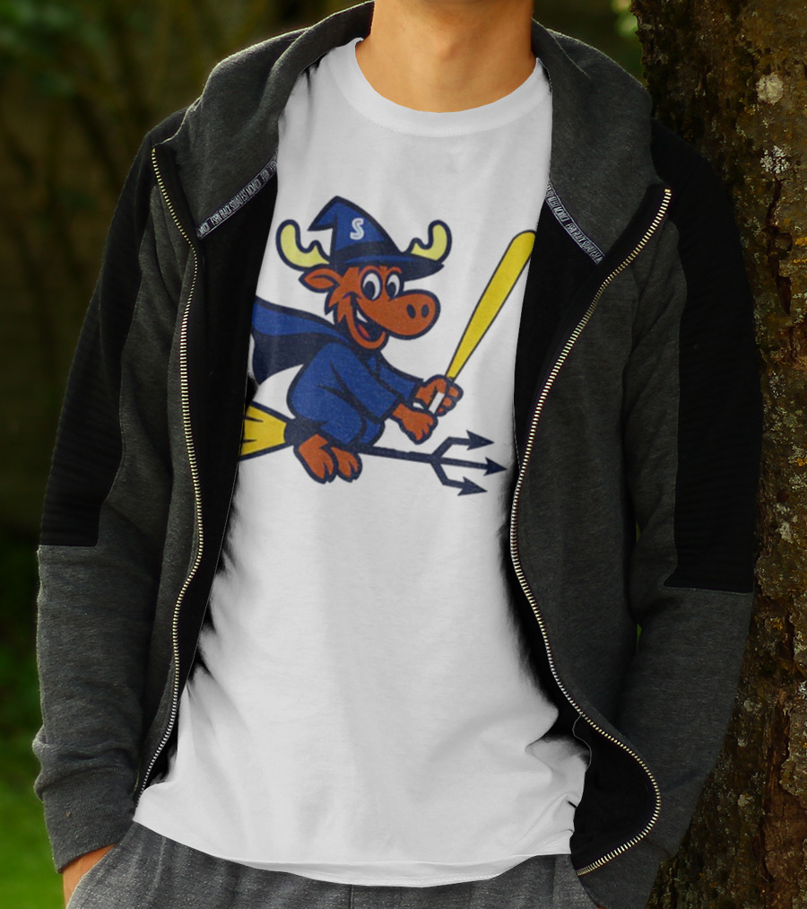 Etsy Moose Witch Seattle Mariners MLB Baseball Cartoon Trident T-Shirt