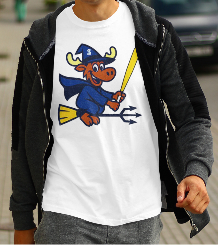 Etsy Moose Witch Seattle Mariners MLB Baseball Cartoon Trident T-Shirt