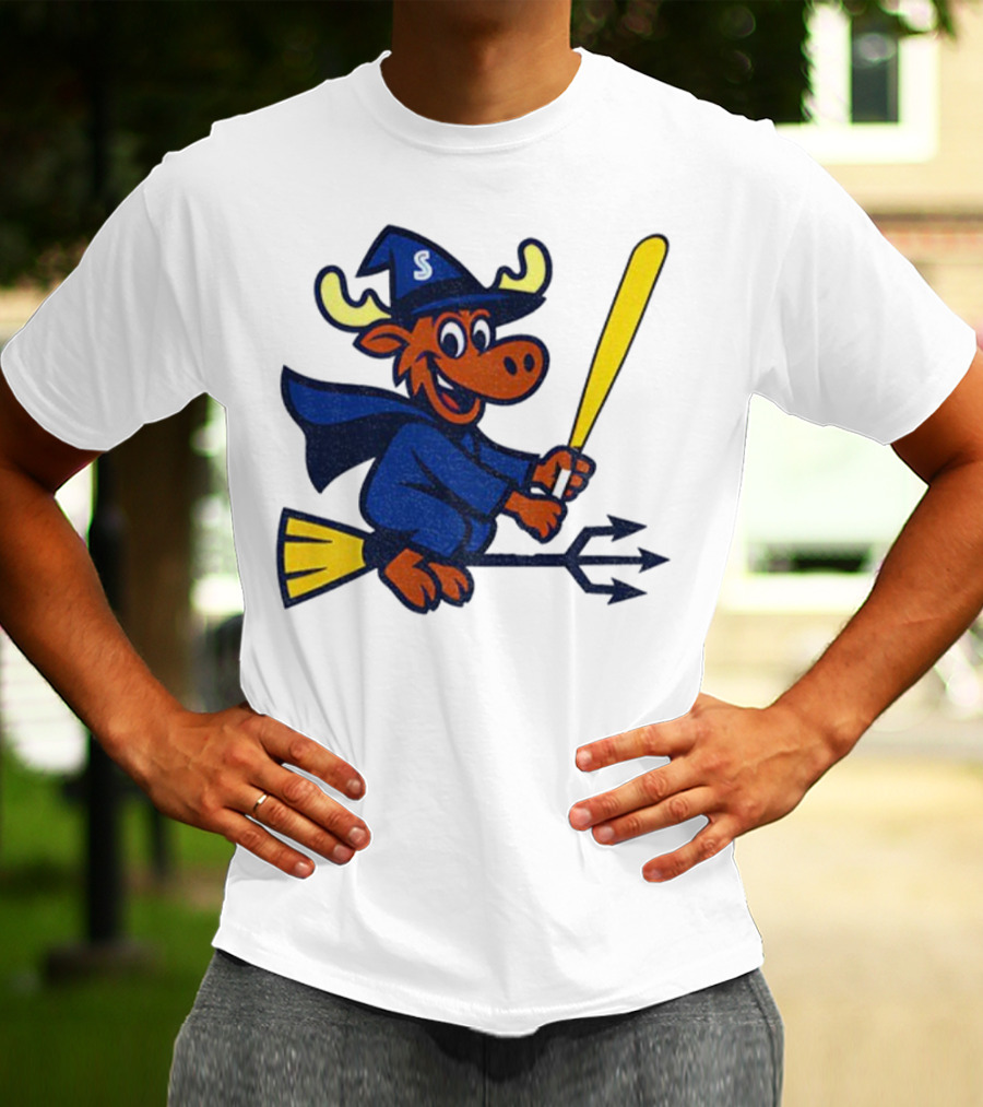 Etsy Moose Witch Seattle Mariners MLB Baseball Cartoon Trident T-Shirt