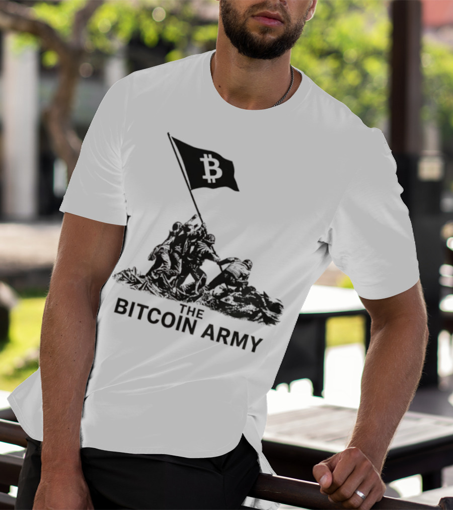 Bitcoin Army Raising The Flag Cryptocurrency Image Iwo Jima T-Shirt