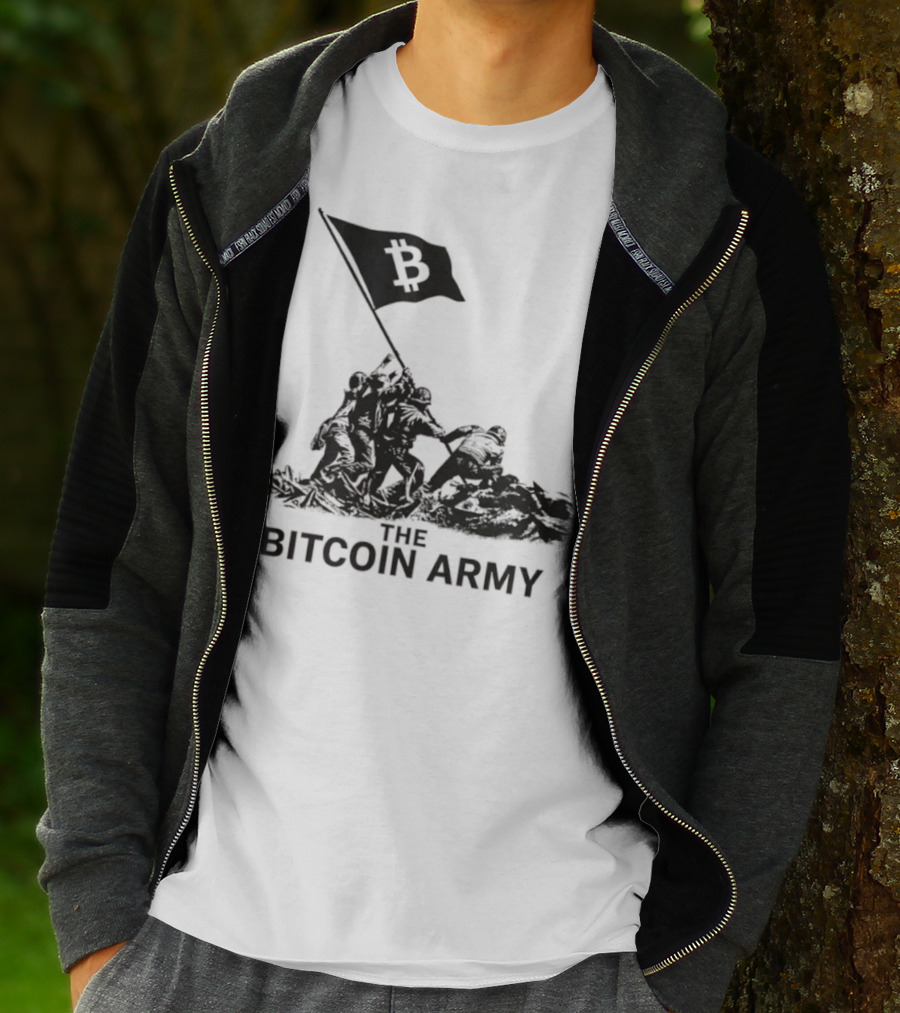 Bitcoin Army Raising The Flag Cryptocurrency Image Iwo Jima T-Shirt