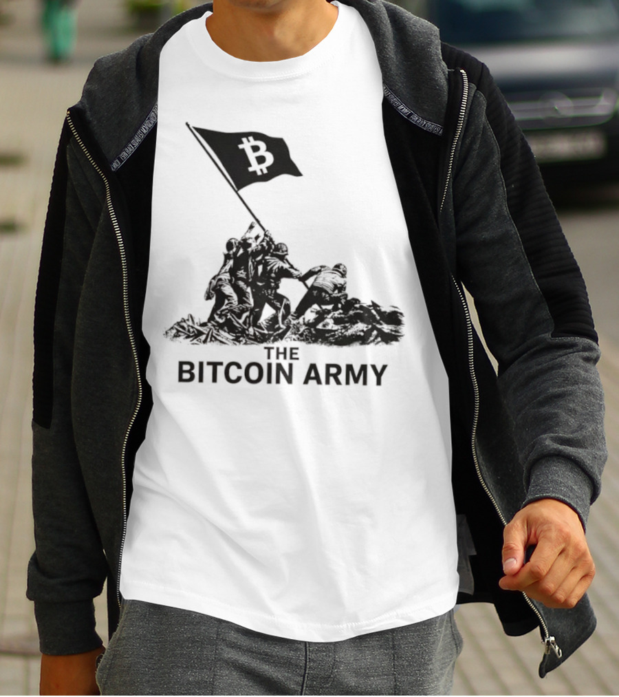 Bitcoin Army Raising The Flag Cryptocurrency Image Iwo Jima T-Shirt