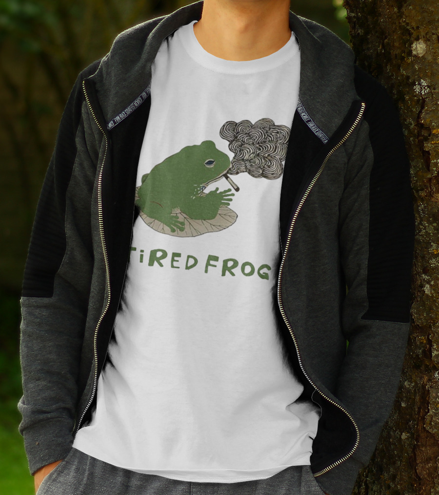 Tired Frog Smoking Meme Japanese Style Smoking Frog T-Shirt
