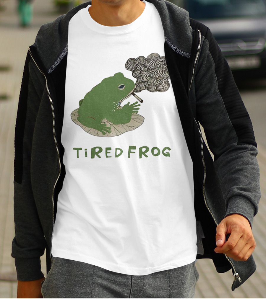Tired Frog Smoking Meme Japanese Style Smoking Frog T-Shirt