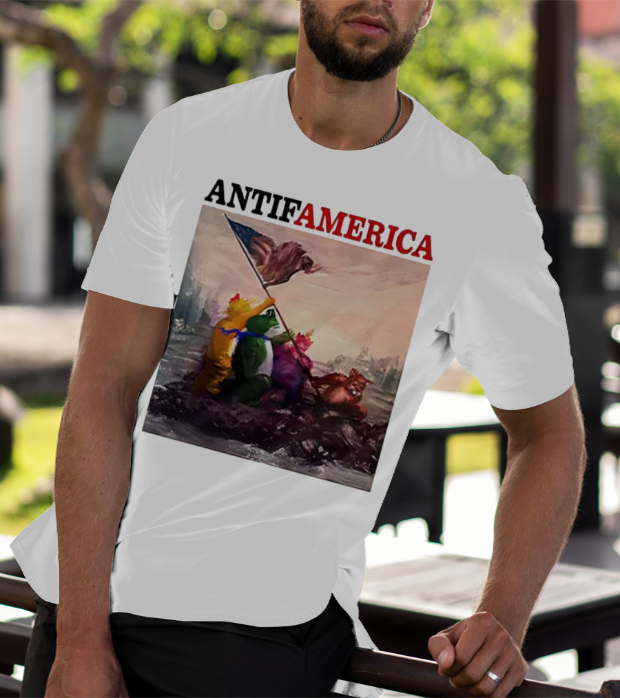Antifamerica Portland Frog Parody Of Iconic Historical Scene With Bold Characters And Flag T-Shirt