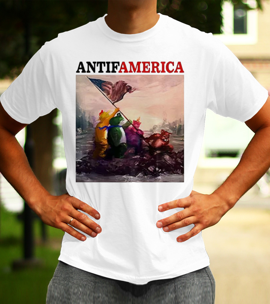Antifamerica Portland Frog Parody Of Iconic Historical Scene With Bold Characters And Flag T-Shirt