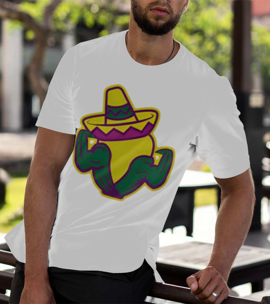 Cedar Rapids Kernels Corn Mascot In Sombrero Green And Yellow Design T-Shirt