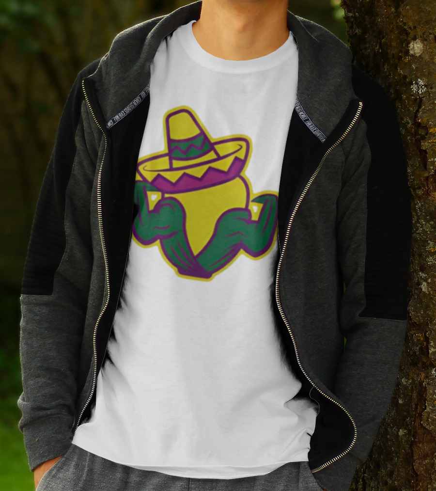 Cedar Rapids Kernels Corn Mascot In Sombrero Green And Yellow Design T-Shirt