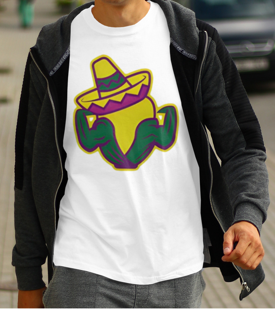 Cedar Rapids Kernels Corn Mascot In Sombrero Green And Yellow Design T-Shirt
