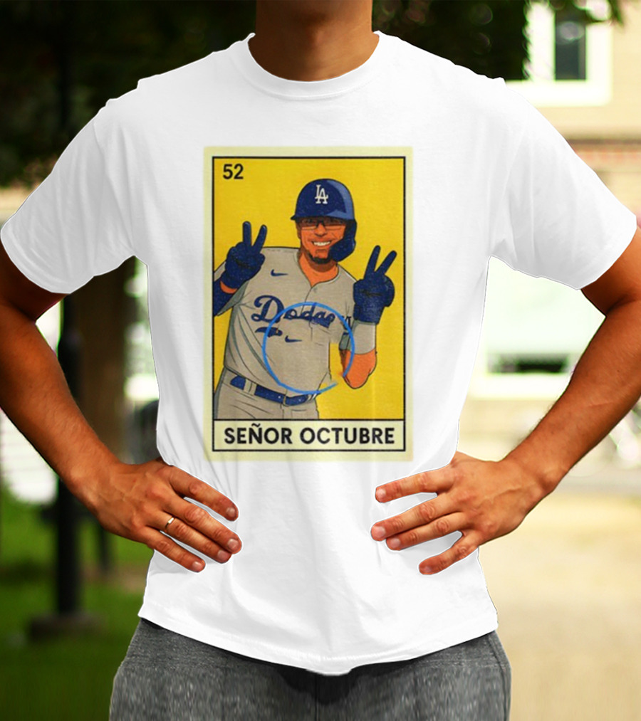 Señor Octubre Los Angeles Dodgers Kike Hernandez 52 MLB Baseball Card T-Shirt