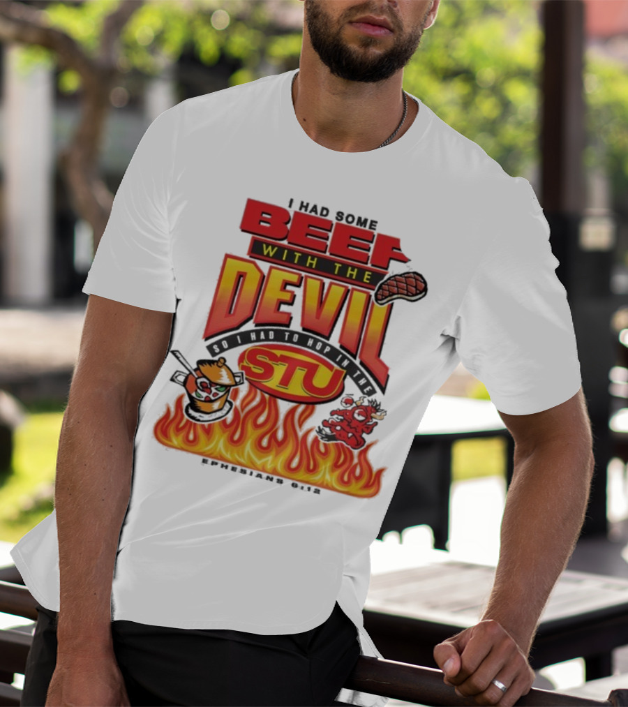Mike Teezy Beef With The Devil STU Fire Text Graphics T-Shirt