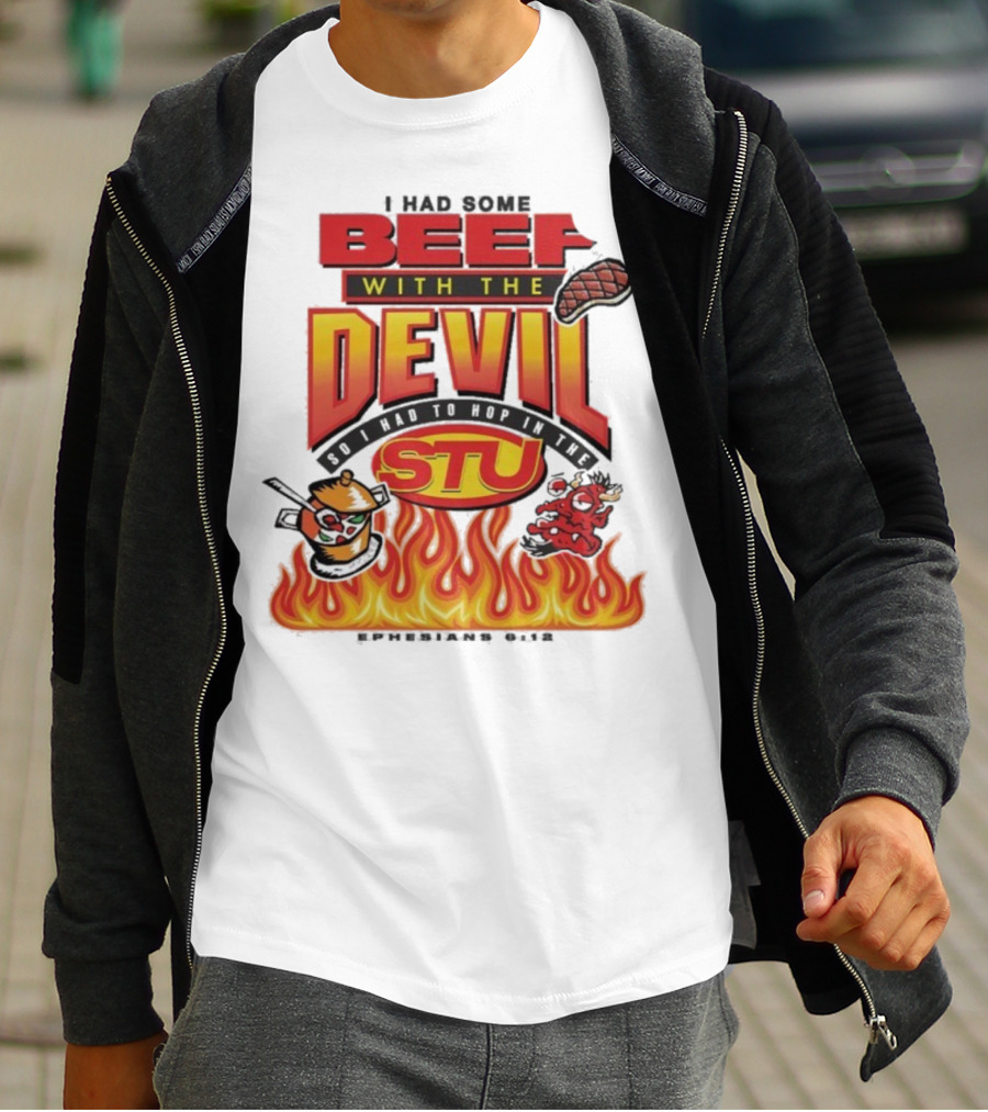 Mike Teezy Beef With The Devil STU Fire Text Graphics T-Shirt