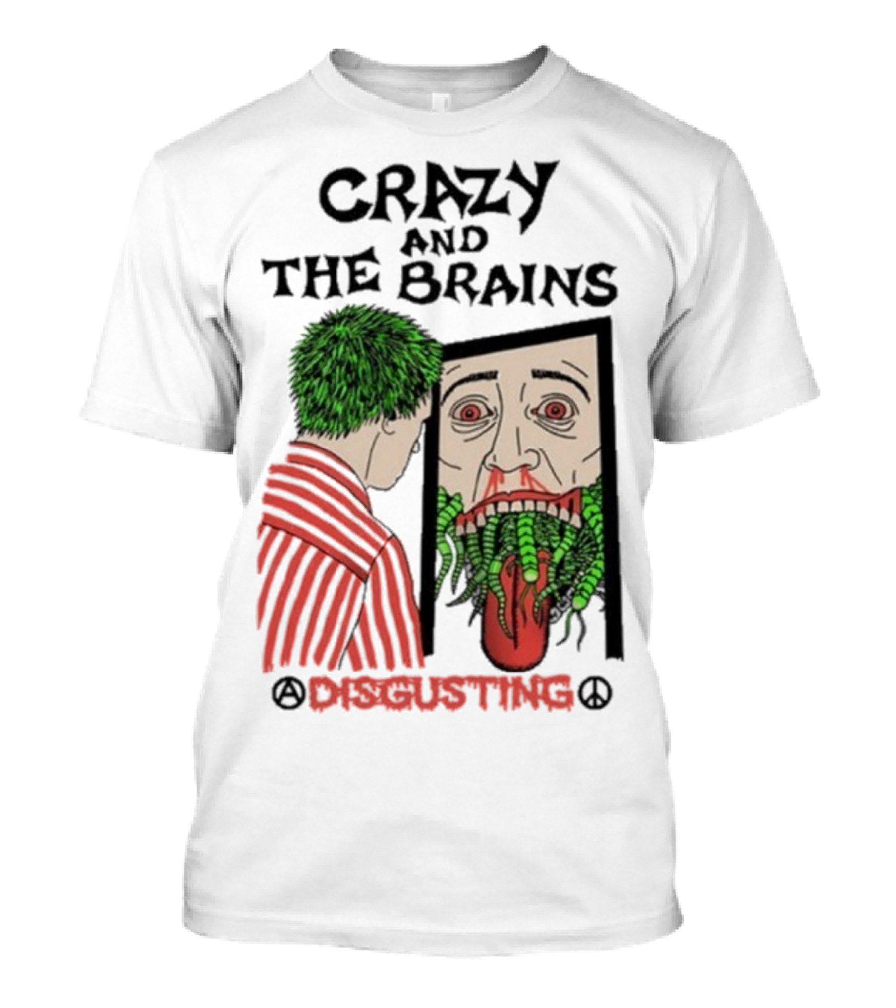 Crazy And The Brains Disgusting Peace Comic Style Face And Green Hair T-Shirt