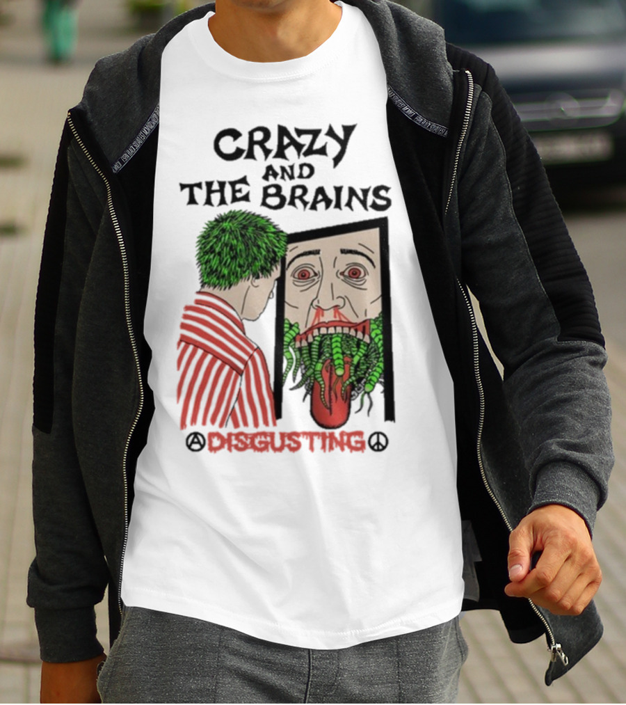 Crazy And The Brains Disgusting Peace Comic Style Face And Green Hair T-Shirt