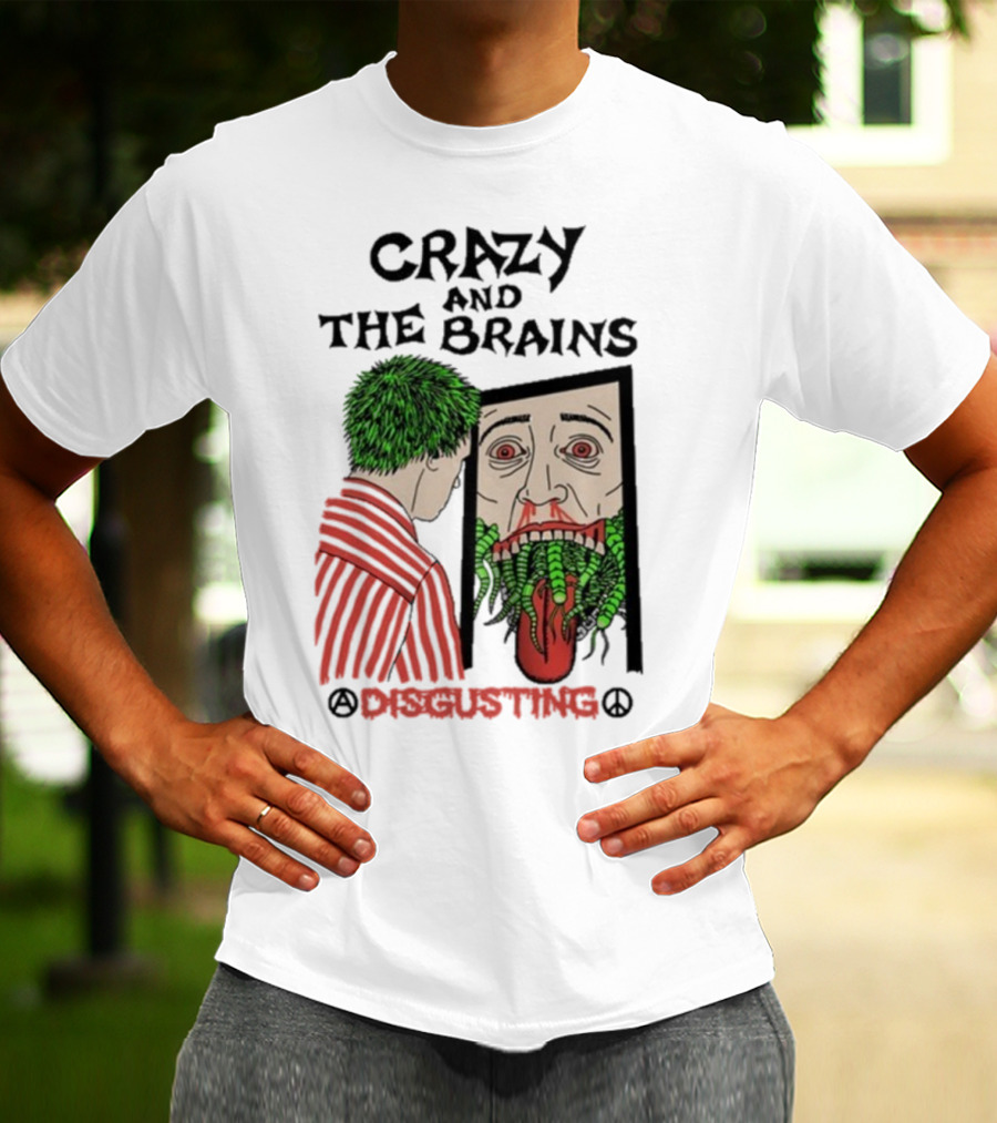 Crazy And The Brains Disgusting Peace Comic Style Face And Green Hair T-Shirt