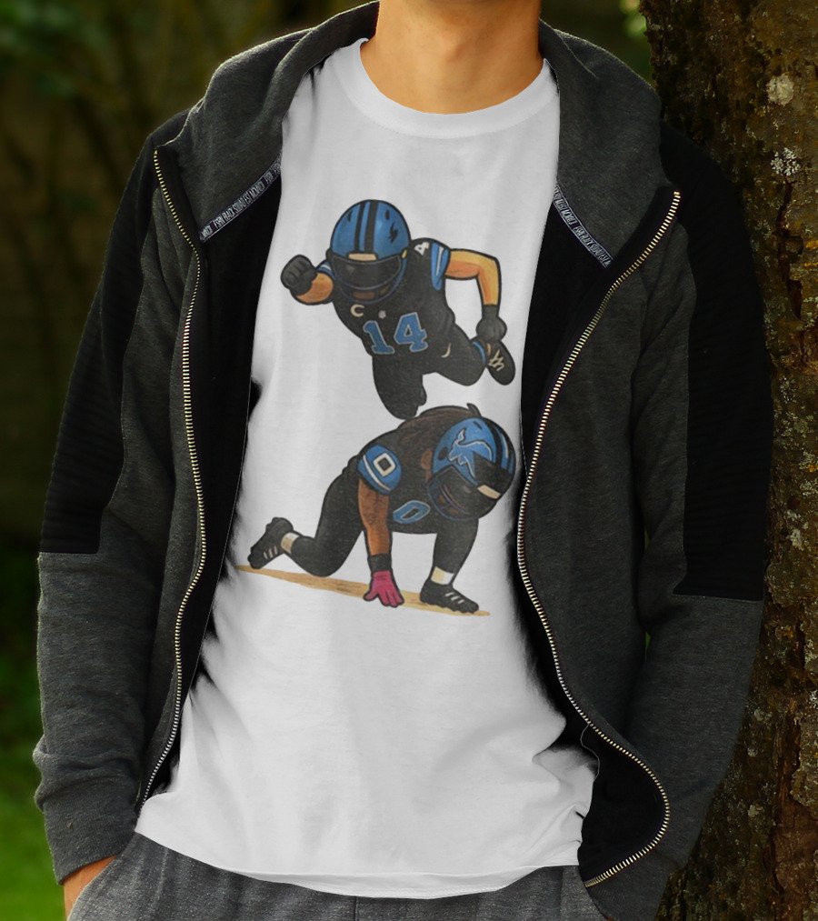 Amon Ra St. Brown Jahmyr Gibbs 14 00 Blue Black Football Celebration T-Shirt