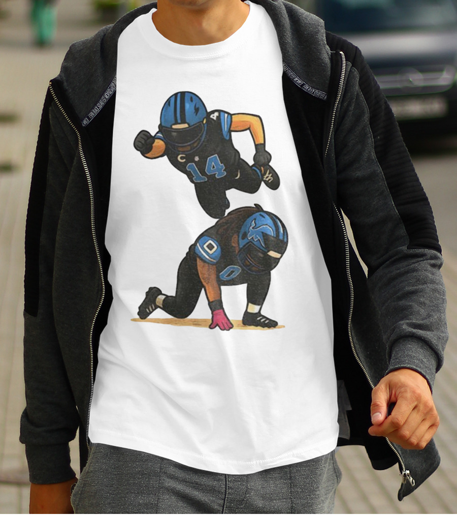 Amon Ra St. Brown Jahmyr Gibbs 14 00 Blue Black Football Celebration T-Shirt