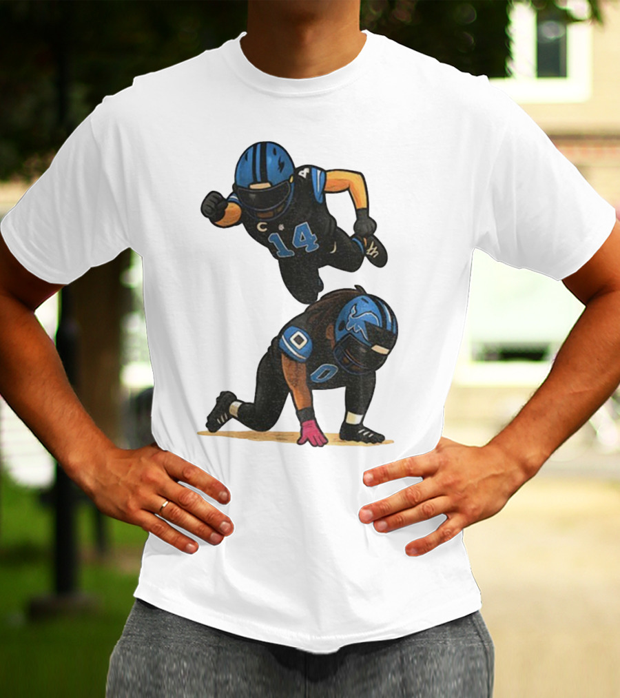 Amon Ra St. Brown Jahmyr Gibbs 14 00 Blue Black Football Celebration T-Shirt