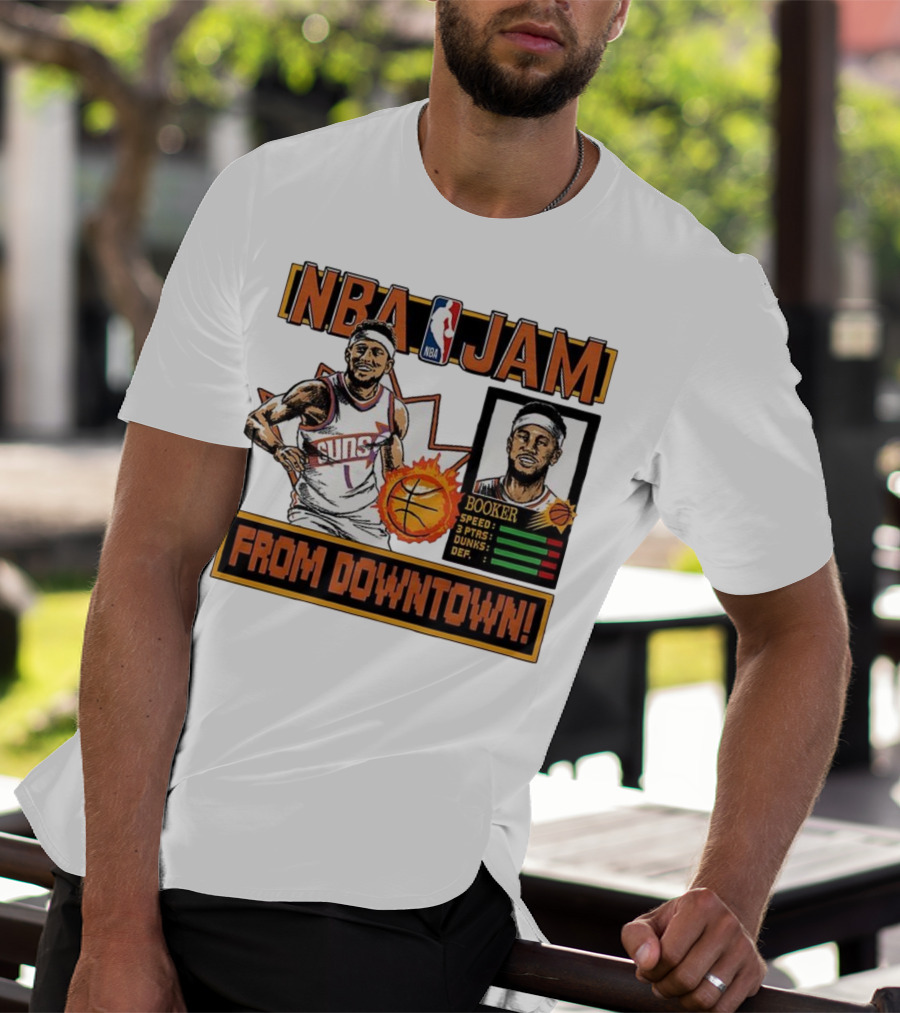 NBA Jam Devin Booker Suns From Downtown Classic Video Game T-Shirt
