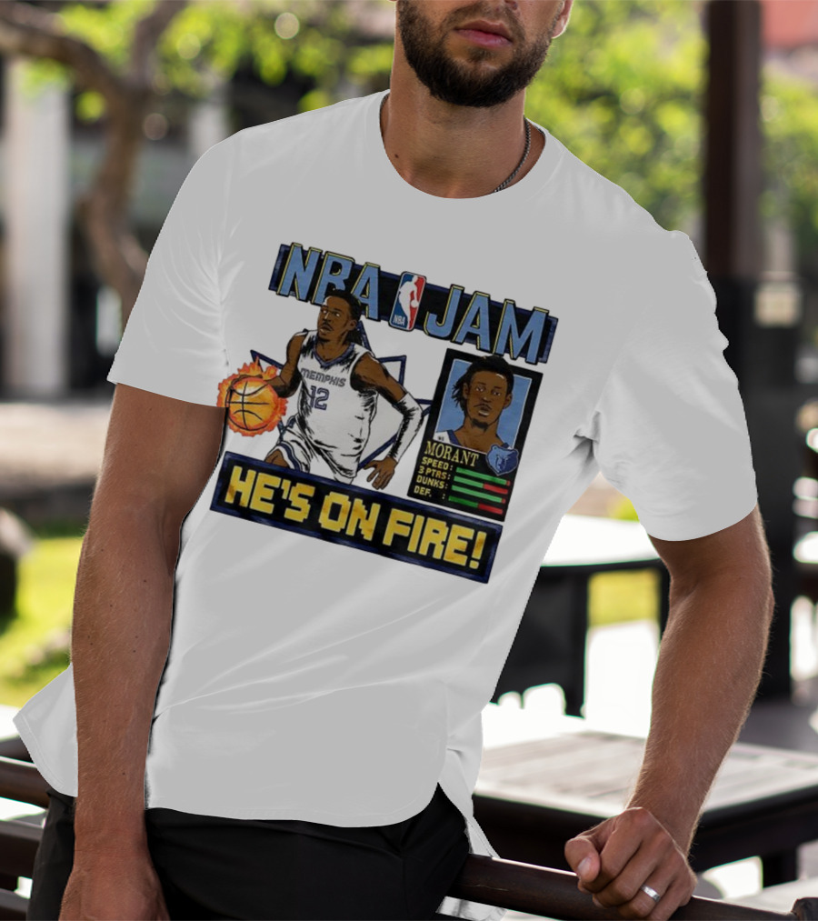 Ja Morant NBA Jam Memphis Grizzlies He's On Fire Classic Video Game Style T-Shirt
