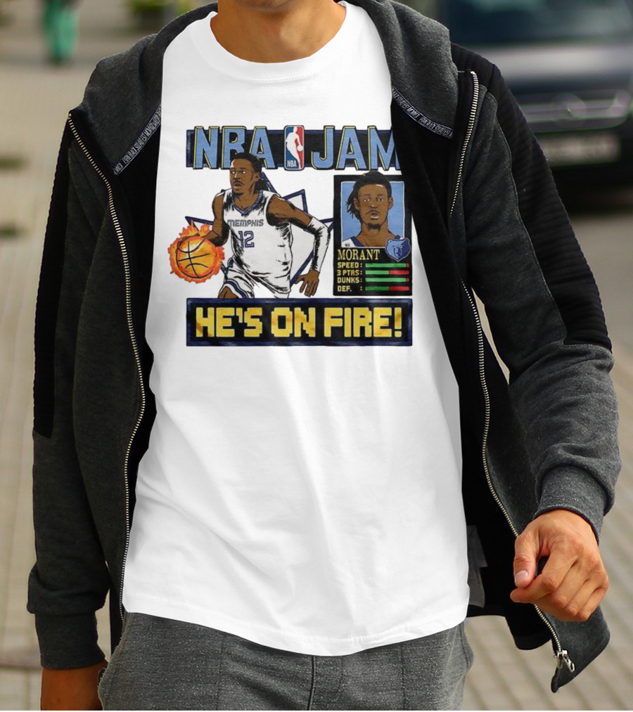 Ja Morant NBA Jam Memphis Grizzlies He's On Fire Classic Video Game Style T-Shirt