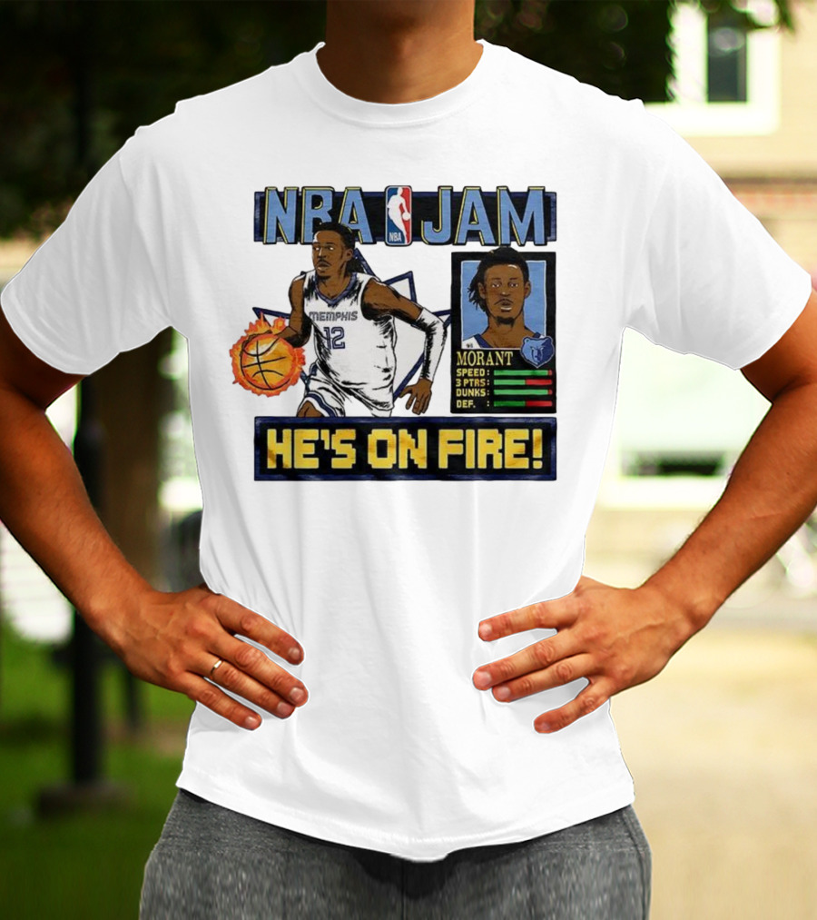 Ja Morant NBA Jam Memphis Grizzlies He's On Fire Classic Video Game Style T-Shirt