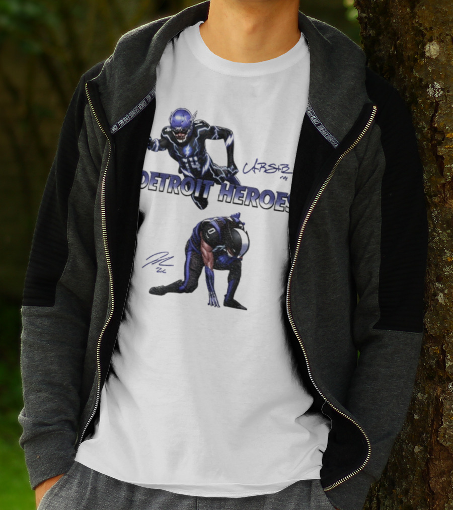 Jahmyr Gibbs Amon Ra St Brown Detroit Heroes 2025 Signature T-Shirt