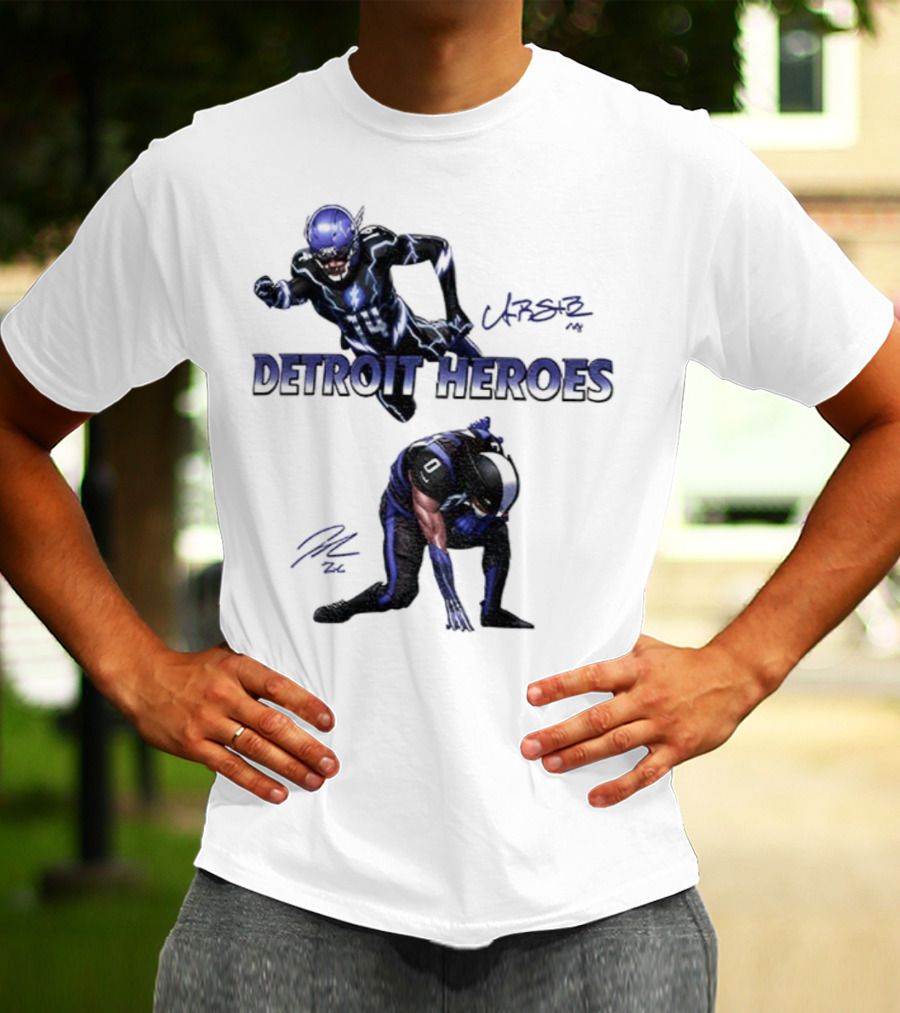 Jahmyr Gibbs Amon Ra St Brown Detroit Heroes 2025 Signature T-Shirt