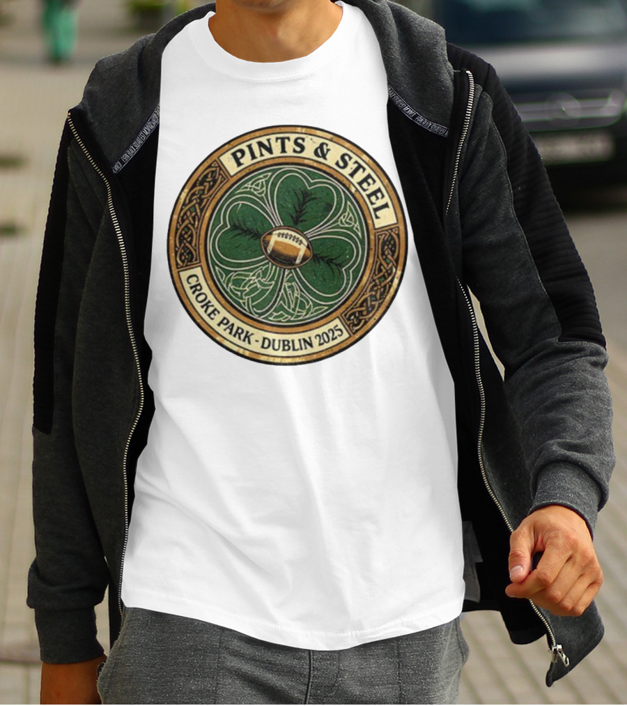 Pittsburgh Steelers Pints Steel Croke Park Dublin 2025 Clover Football T-Shirt