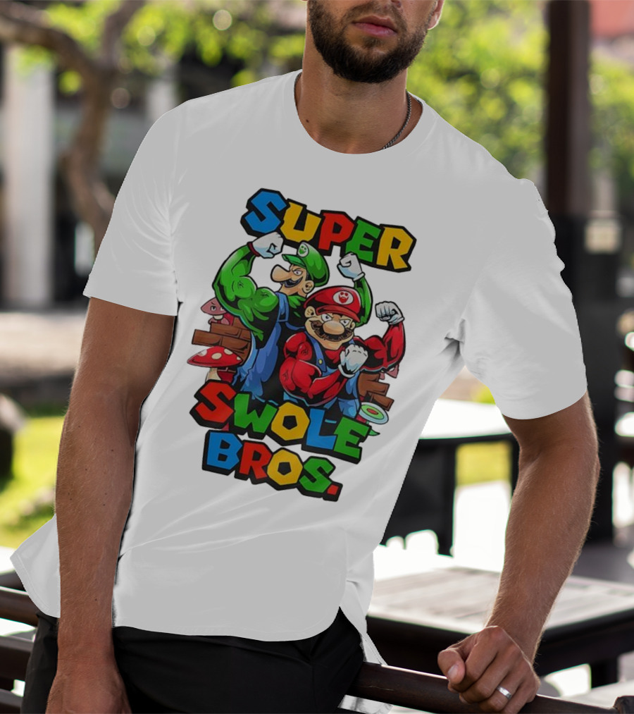 Super Swole Bros Classic Video Game Character Gym Lover Strong Cartoon Bros T-Shirt
