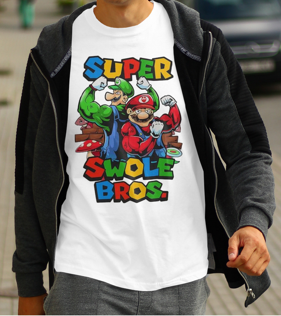 Super Swole Bros Classic Video Game Character Gym Lover Strong Cartoon Bros T-Shirt