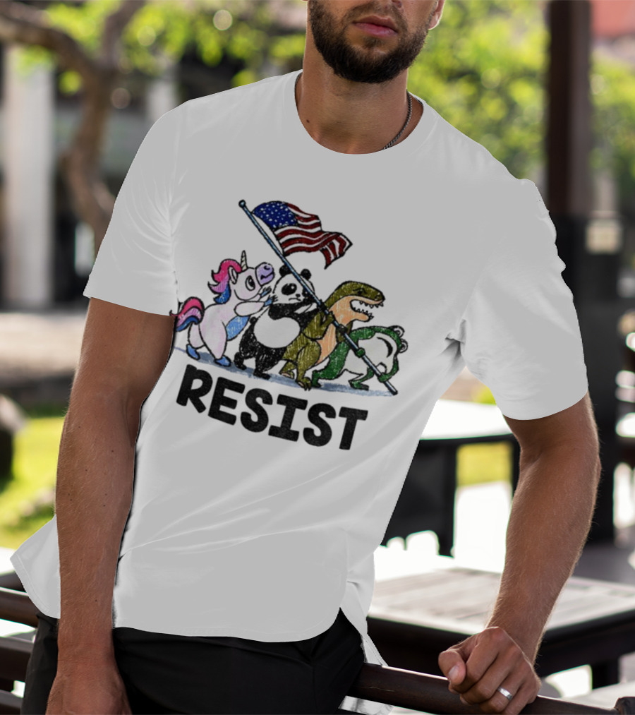 Unicorn Panda Alligator Frog Resist American Flag Political Statement T-Shirt