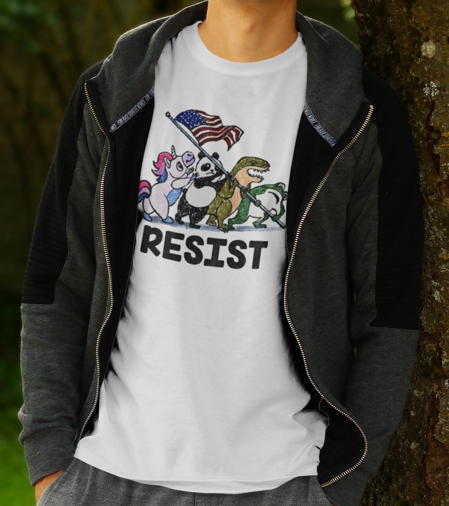 Unicorn Panda Alligator Frog Resist American Flag Political Statement T-Shirt