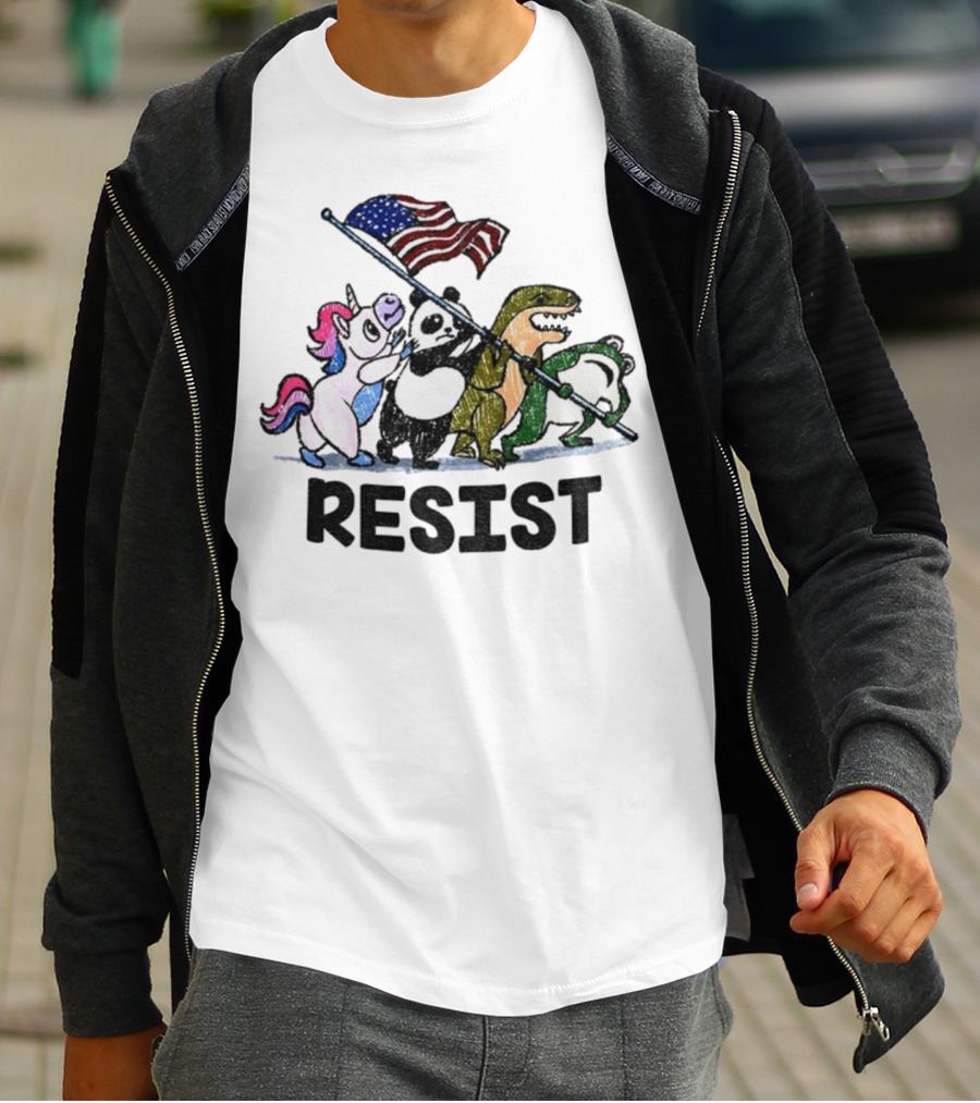 Unicorn Panda Alligator Frog Resist American Flag Political Statement T-Shirt