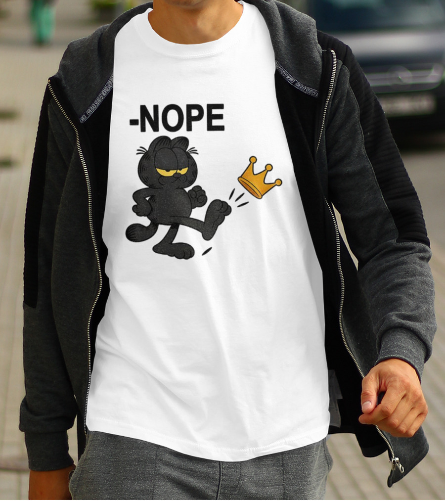 NOPE Black Cat Kicking Crown No Kings In America T-Shirt