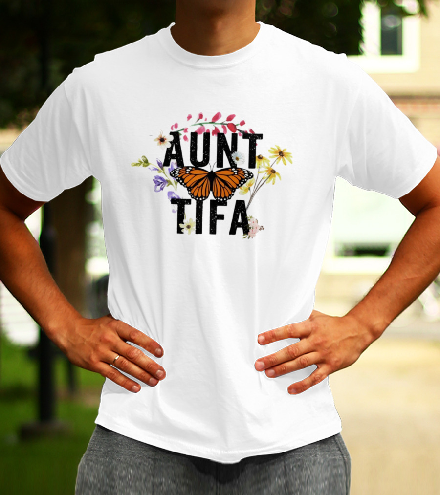 Aunt Tifa Monarch Butterfly Floral Aunties Against Fascists T-Shirt