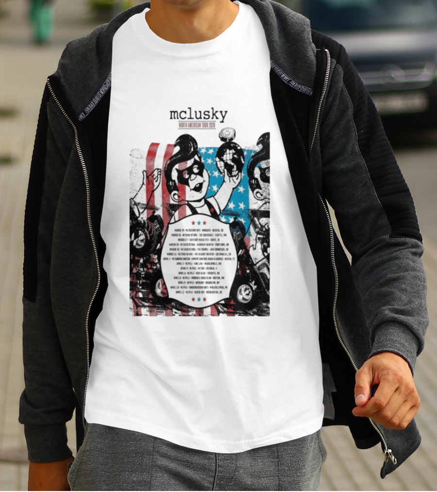 Mclusky North American 2026 Tour Red Blue Stripes March April Dates T-Shirt