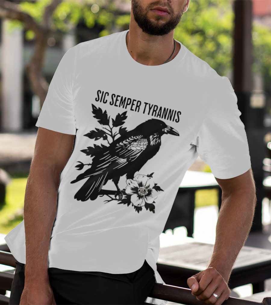 Sic Semper Tyrannis Raven With Leaves Graphic T-Shirt