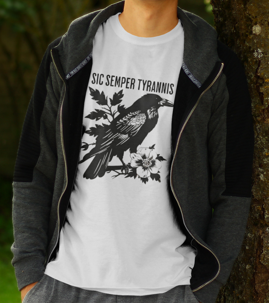 Sic Semper Tyrannis Raven With Leaves Graphic T-Shirt